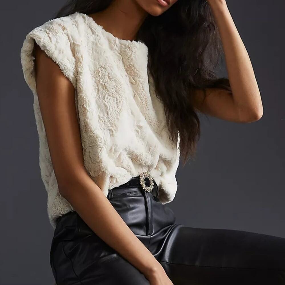 Anthropologie Maeve Faux Fur Tee / Muscle Tank